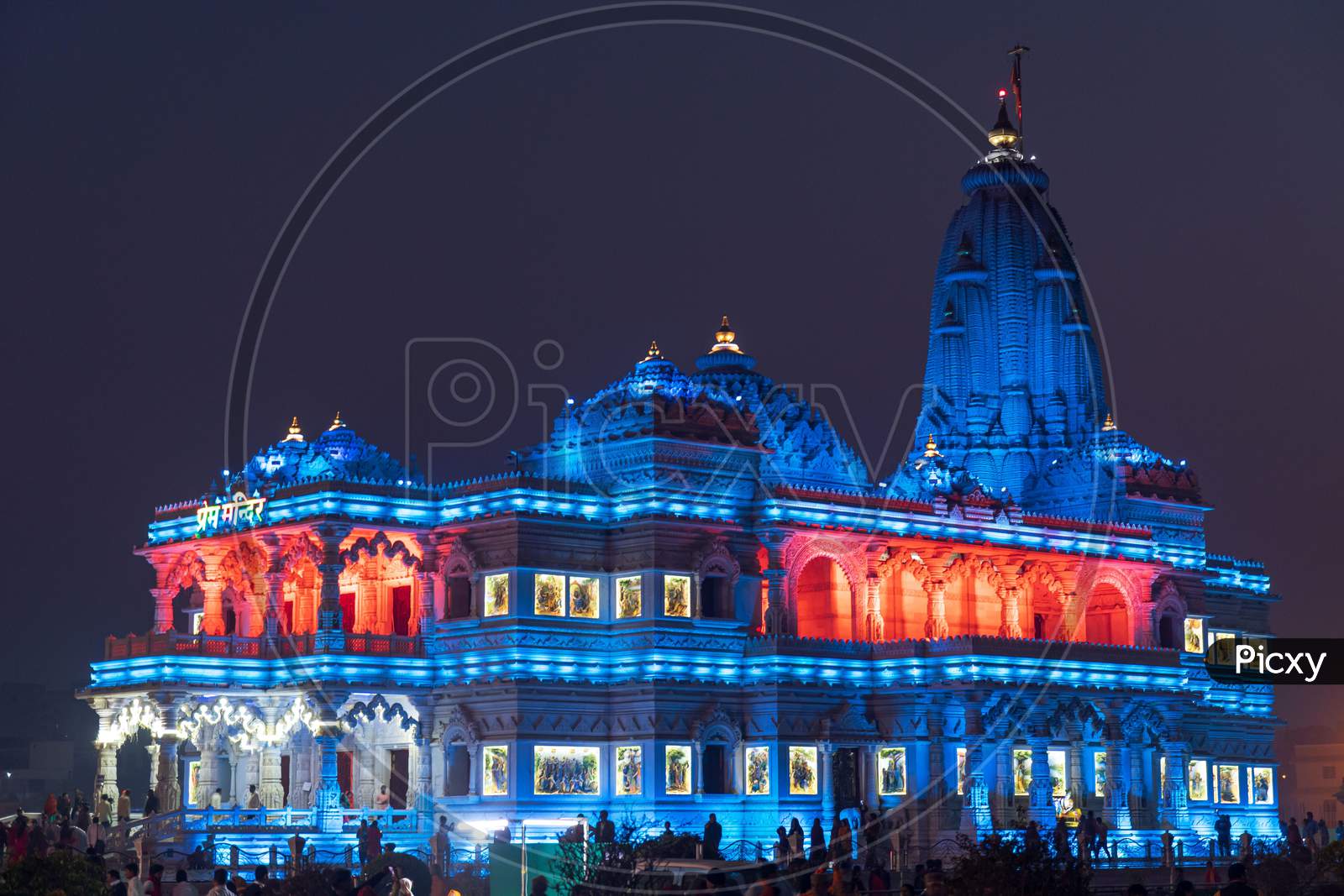 The awesome beautiful Prem Mandir (Temple of love) with lighting  in Vrindavan Mathura of India.
