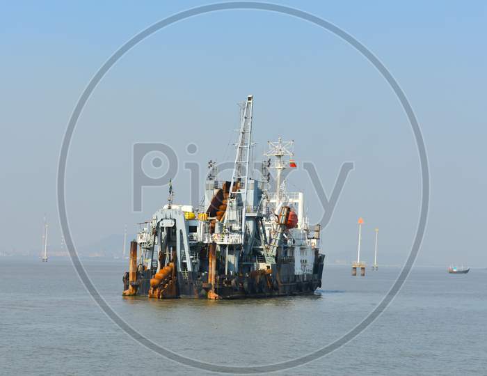 A Oil Rig, Extracting Oil From The Sea Near Mumbai