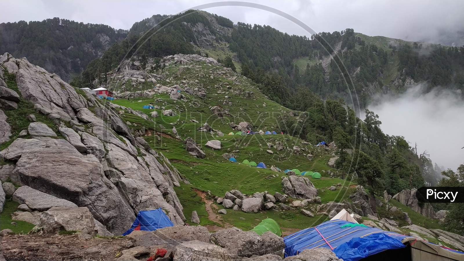 camping area in India Mountains Himalayas Dharamshala Mcleodganj Triund Himachal Pradesh