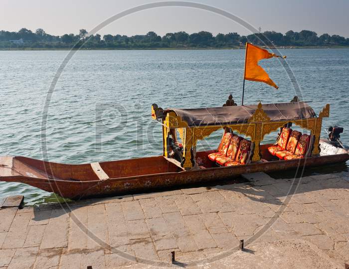 Boat On Narmada River At Maheshwar