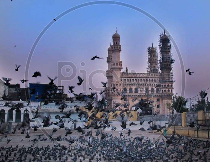 Morning view of Charminar from Mecca masjid