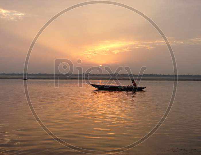 A Boat On River Ganges At Varanasi