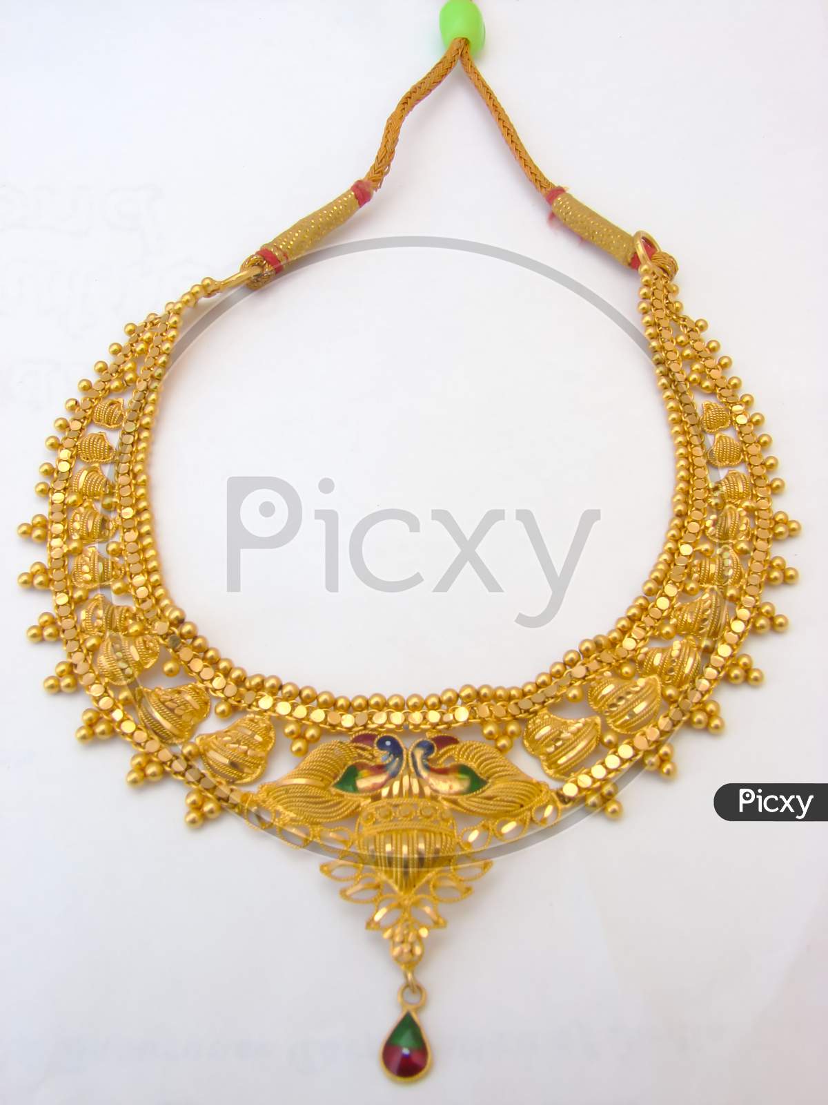 Isolated Indian Gold Necklace Closeup