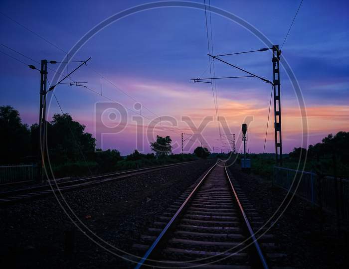 Evening view of a railway track