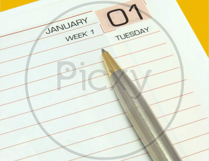 First January Date In A Diary With Isolated Clipping Path.