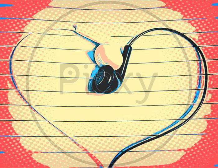 Heart illustration using earphones.