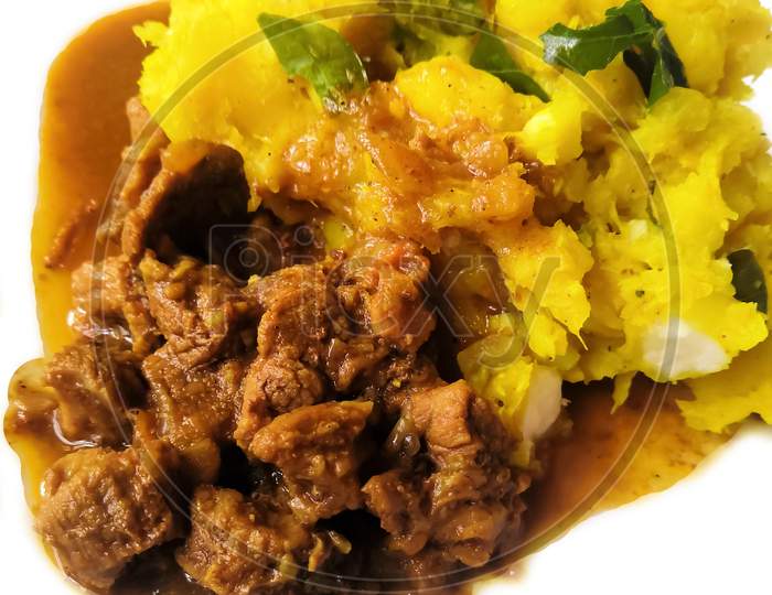 Kerala Style Tapioca Stir Fry And Beef Curry