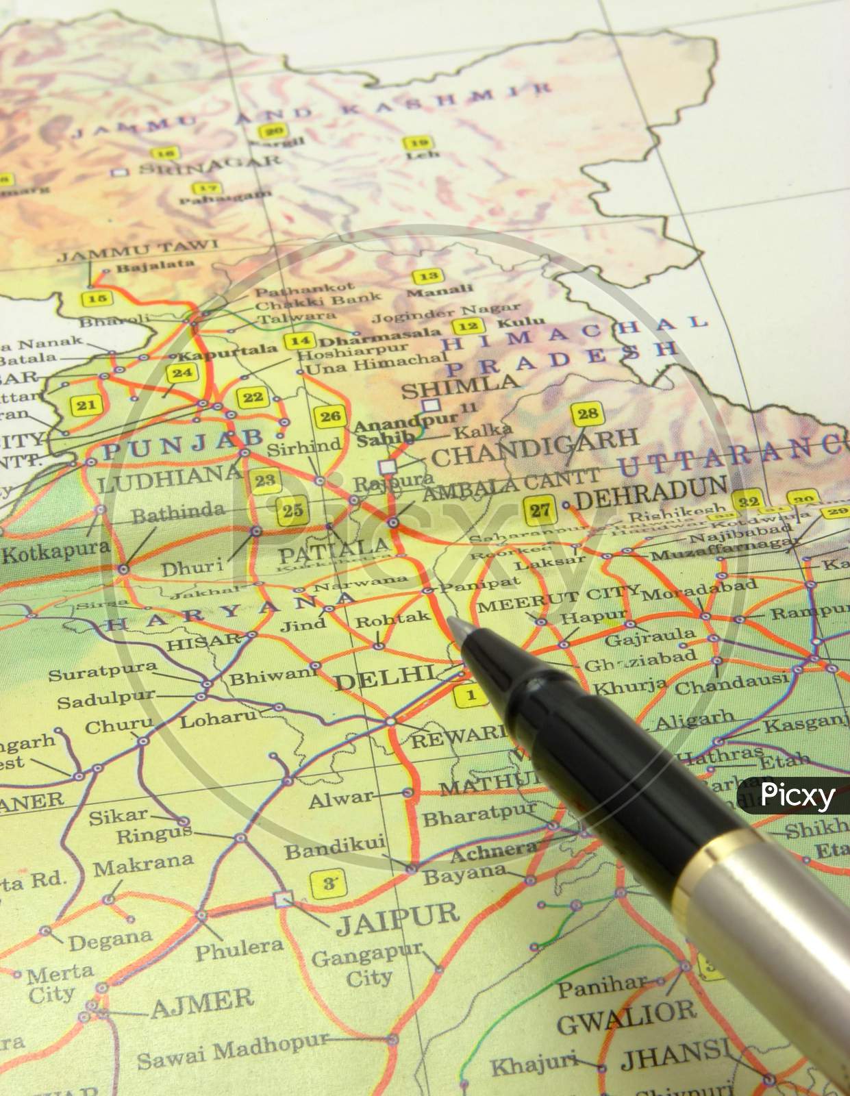 Closeup Of Indian Map & Pen