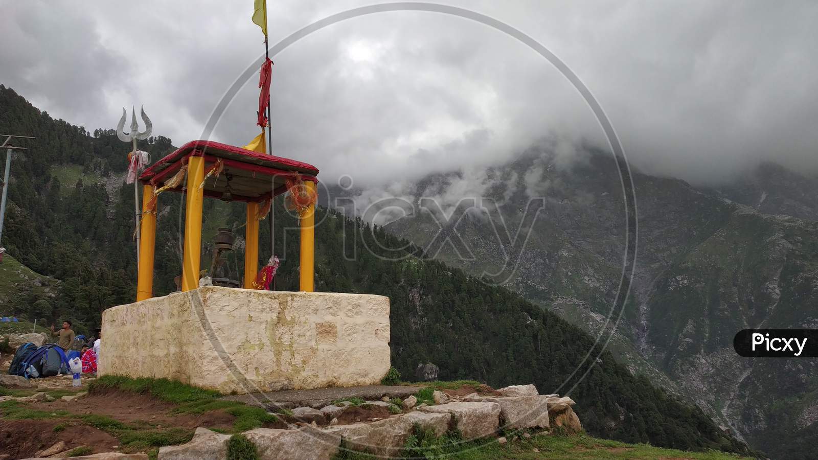 Hindu Shiv temple in India Mountains Himalayas Dharamshala Mcleodganj Triund Himachal Pradesh