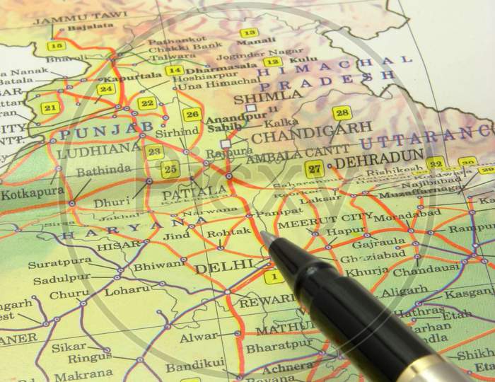 Closeup Of Indian Map & Pen
