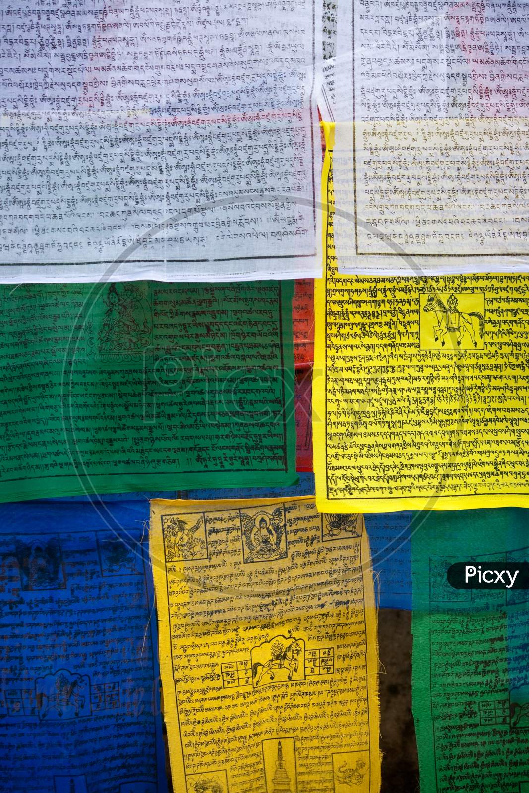 Closeup Of Buddhist Prayer Flags.