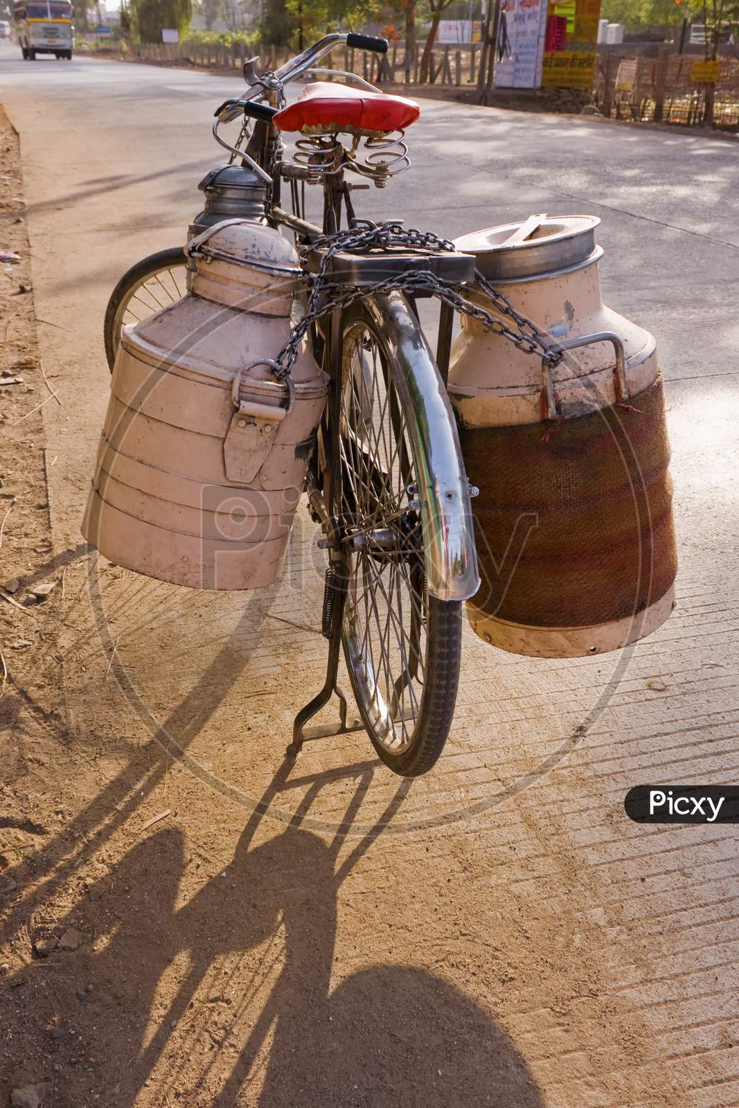 Closeup Of A Parked Bicycle Used By An Indian Milkman For Delivery.