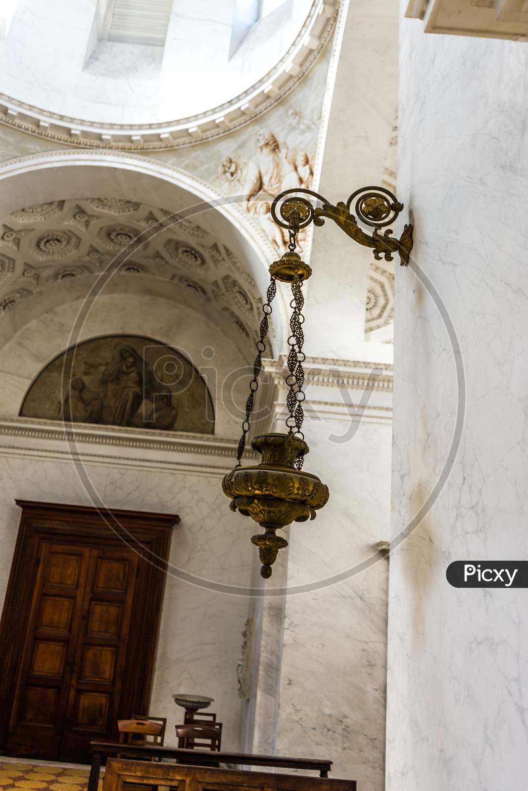 Bellagio, Italy-April 1, 2018:  Lamp In Chapel At Villa Melzi