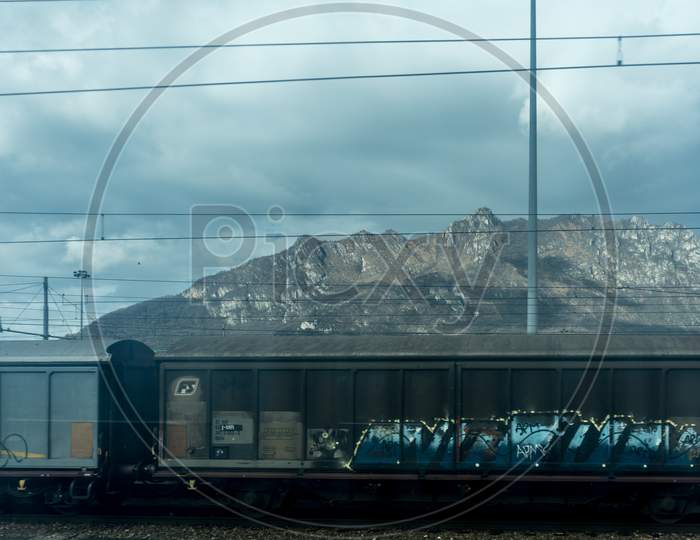 Milan - March 31: Train On The Outskirts Of Milan On March 31, 2018
