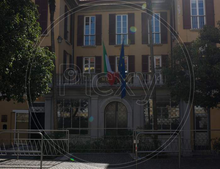 Menaggio, Italy-April 2, 2018: Elementary School Building Of Castellino Da Castello, Lombardy
