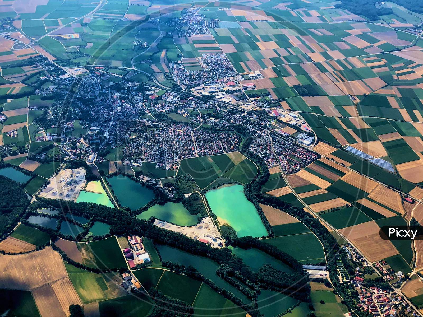Bavarias pretty countryside during a flight in a propeller plane 27.7.2018