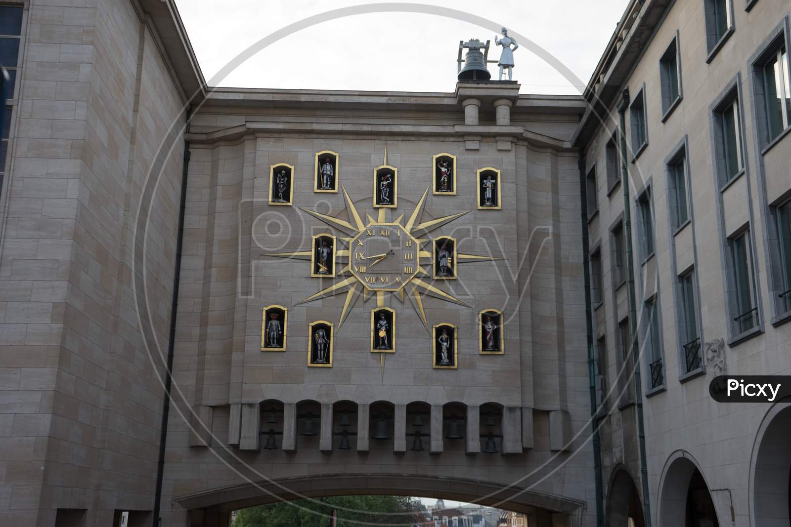 The Jacquemart And His Tenor Bell.A Clock With A Decoration Of Knights And A Bell On Top In Brussels