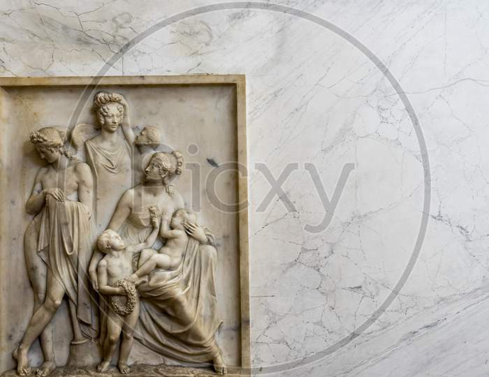 Bellagio, Italy-April 1, 2018:  Sculpture In Chapel At Villa Melzi