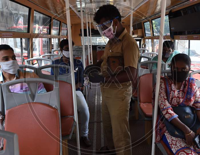 Commuters Travel In A Bus After It Re-Opened Today, During Unlock 4.0, In Chennai, Tuesday, Sept. 01, 2020.