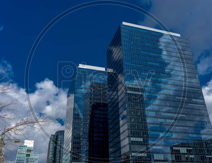Skyline Of Tall Buildings With Glass In Brussels, Belgium