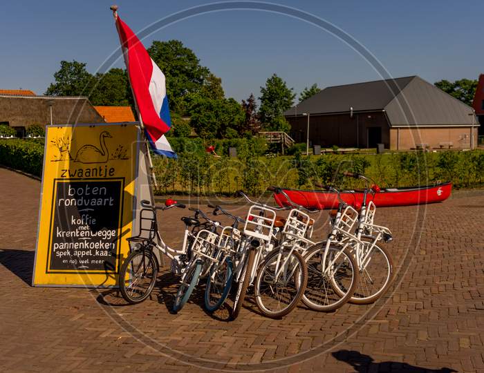 Giethoorn, Netherlands - 26 May: A Tcycle Rental Shop At Giethoorn On 26 May 2017. Giethoorn Is The Venice Of Netherlands