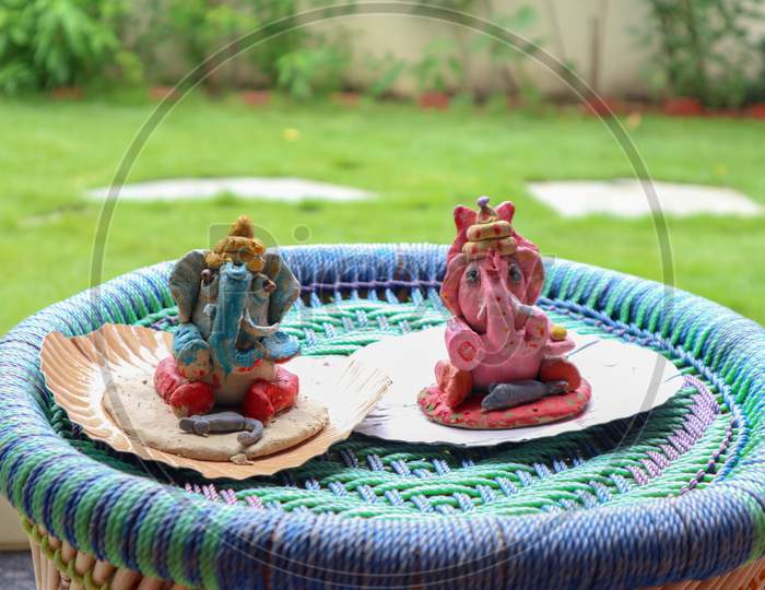 Colorful Home Made Lord Ganesha Statues.
