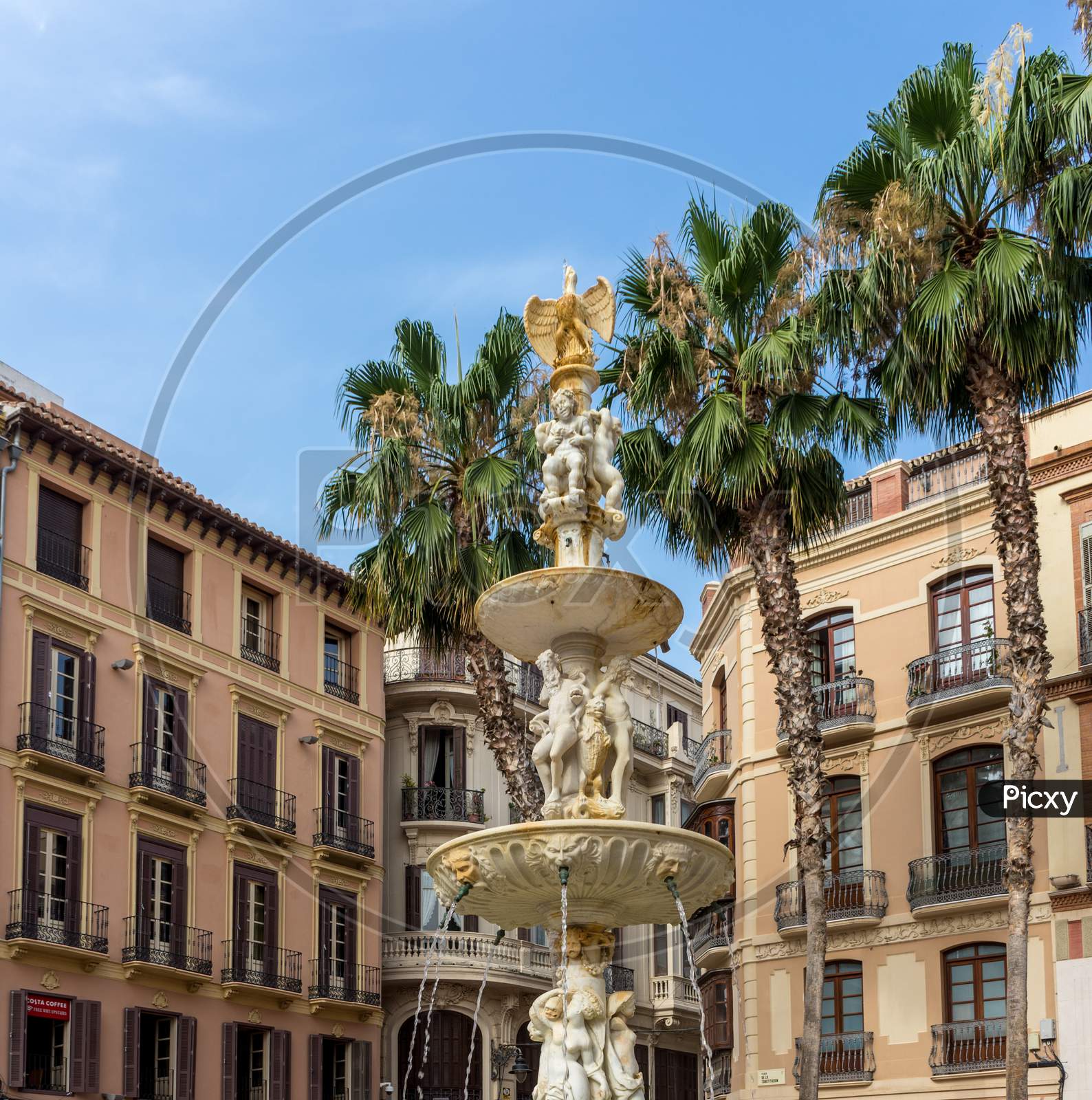 Water Fountain In The City Of Malaga, Spain, Europe