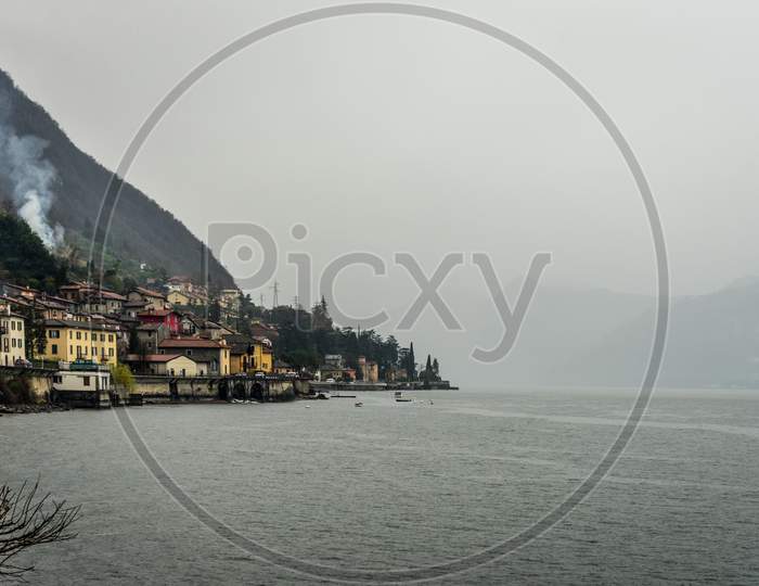 Italy, Varenna, Lake Como, Fishing Village Viewed Across Lake