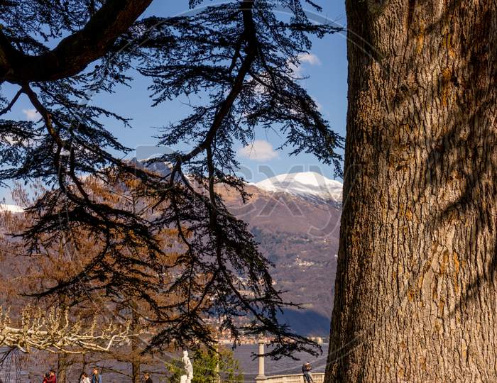 Italy, Bellagio, Lake Como, Scenic View Of Tree Mountains Against Sky