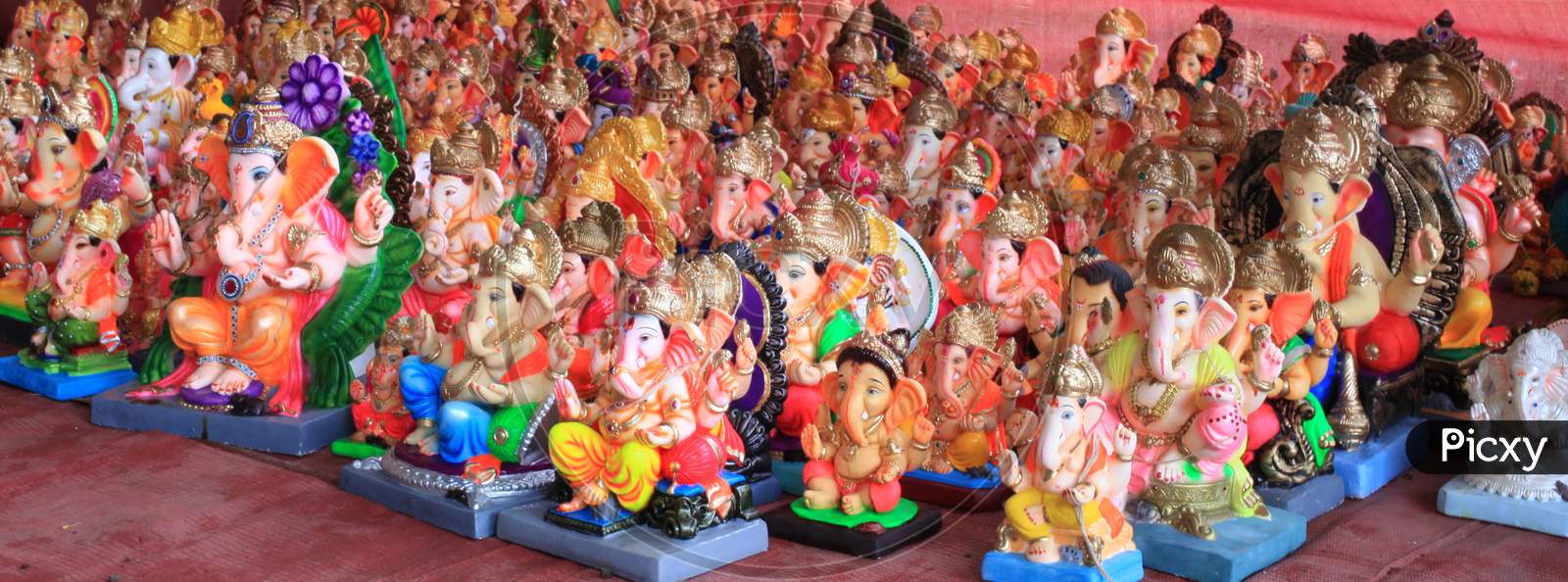 Idols Of Lord Ganesha Gathered Together After The Annual Immersion Ceremony.