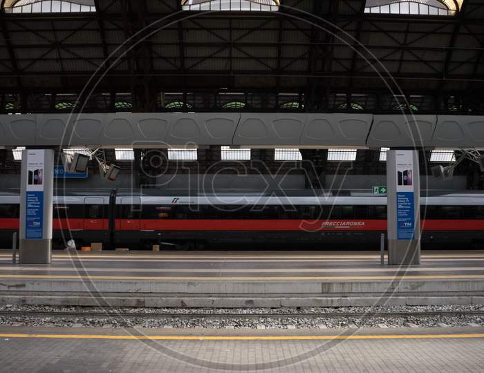 Menaggio, Italy-April 2, 2018: Frecciarosa Train At Milan Central Railway Station