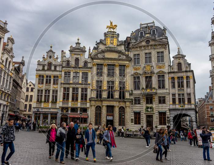 Brussels, Belgium - April 17 :  Tourists Visit The Markt Square At Day In Brussels, Belgium, Europe