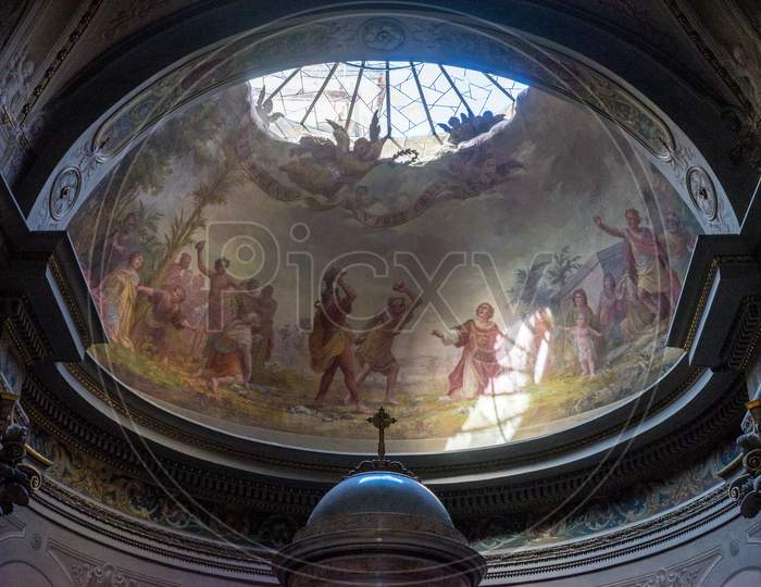 Menaggio, Italy-April 2, 2018: Interior Chuch Dome At Menaggio, Lombardy