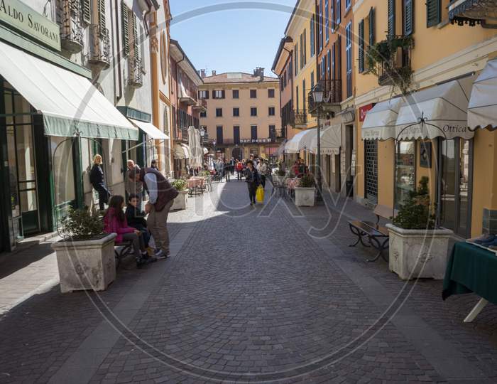 Menaggio, Italy-April 2, 2018: Shopping Street At Menaggio, Lombardy