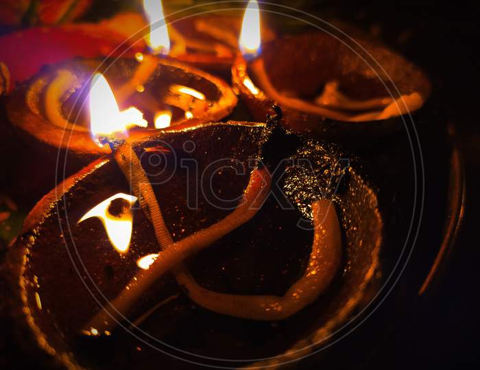 Oil lamp burning is goodluck in Indian culture