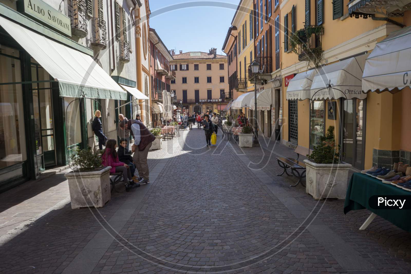 Menaggio, Italy-April 2, 2018: Shopping Street At Menaggio, Lombardy