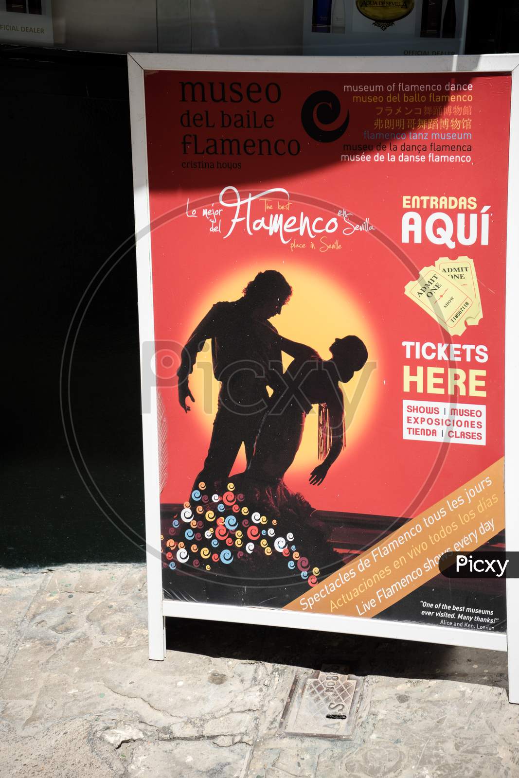Seville, Spain, 18 June 2017: An Advertisement For A Flamence Dance Program Is Displayed Outside On The Street