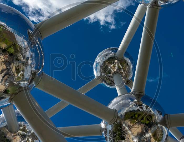 Brussels, Belgium - 17 April 2017: Spherical Balls Representing The Atomic Structure At Atomium, Brussels, Belgium