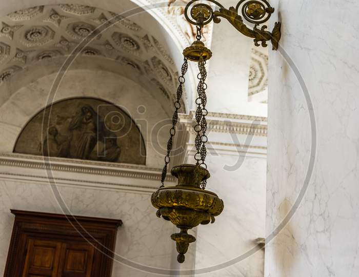 Bellagio, Italy-April 1, 2018:  Lamp In Chapel At Villa Melzi