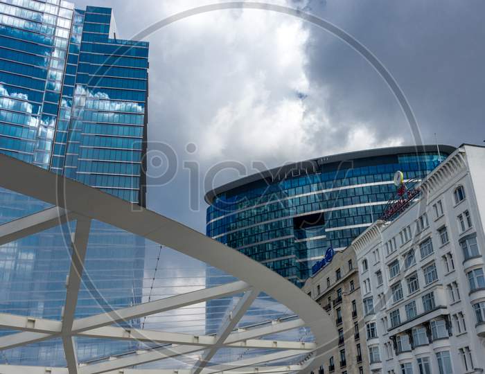 Skyline Of Tall Buildings With Glass In Brussels, Belgium