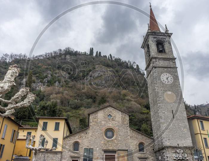 Varenna, Italy - March 31, 2018: The Church Of Saint George In Varenna, Italy