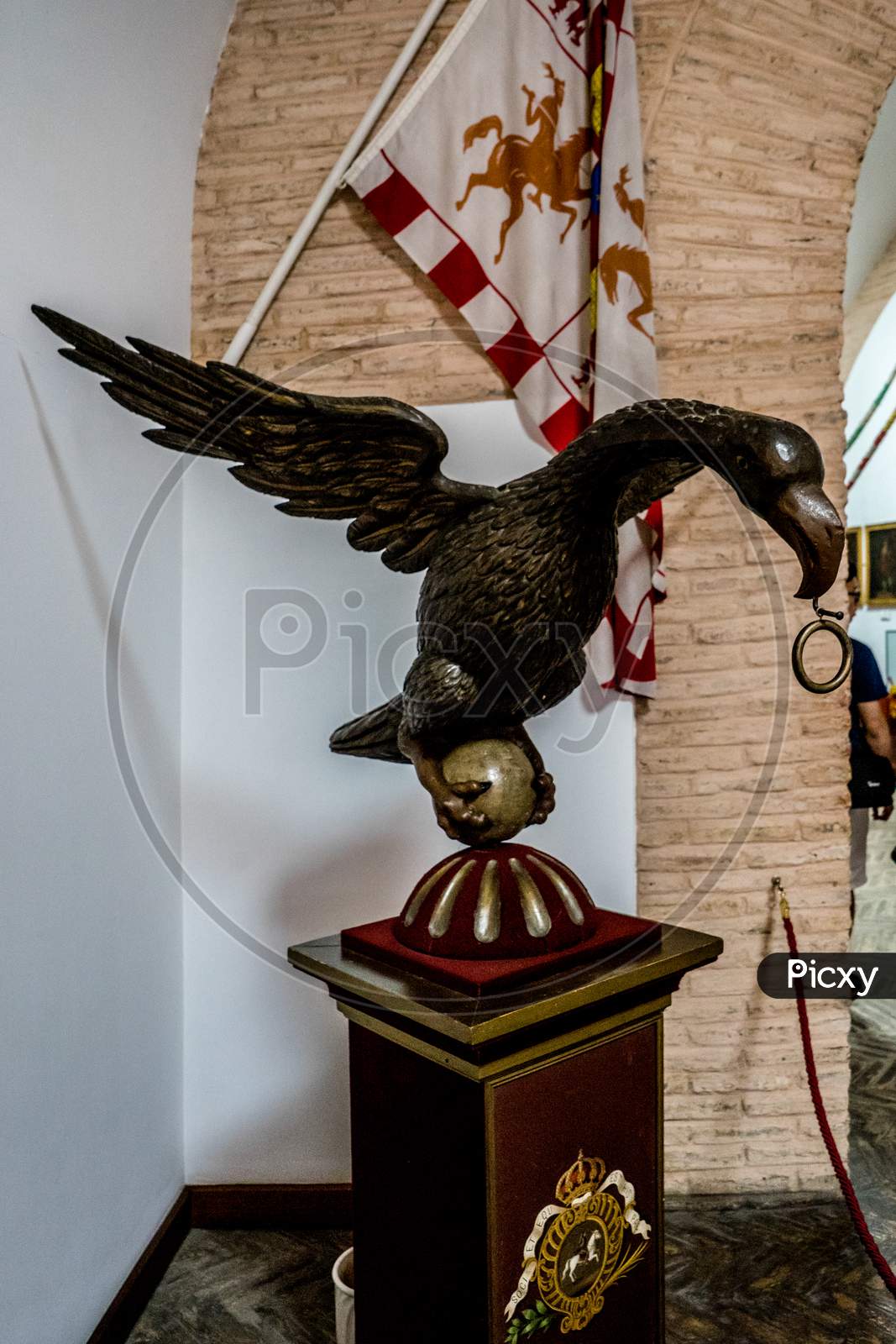 Seville, Spain- June 18, 2017:  A Statue Of An Eagle Is Placed Inside The Bull Fighting Ring In Seville, Spain June 2017, Europe