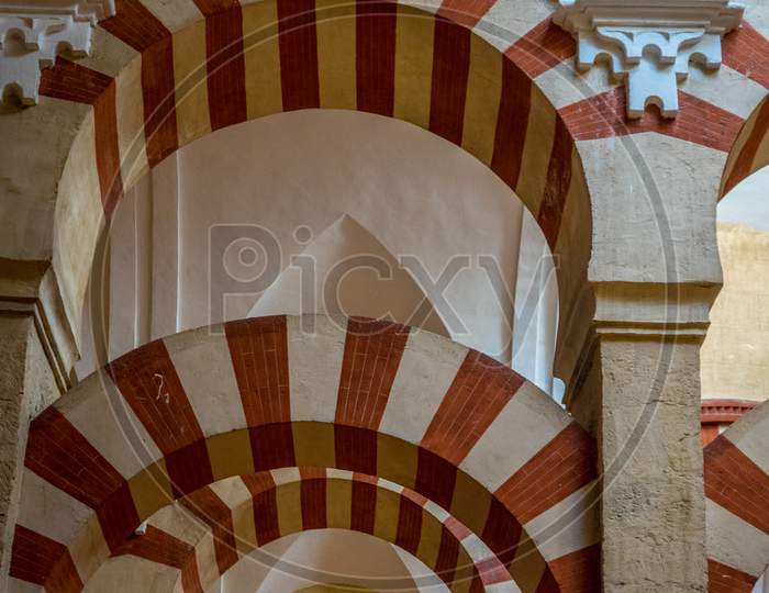 Pillars And Arches Inside The Mosque Church Of Cordoba, Spain, Europe