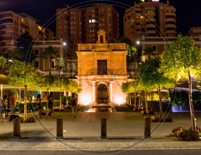 Spain, Malaga,  Málaga Illuminated Street Amidst Buildings In City At Night
