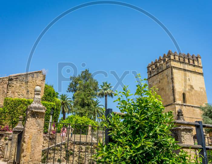 Ancient Ruins Of The Alcazar De Los Reyes Cristianos Castle At Cordoba, Spain, Europe