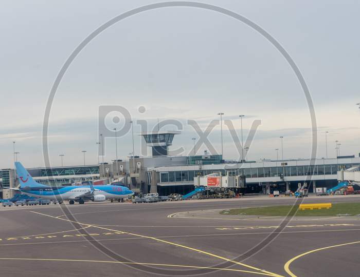 Netherlands, Amsterdam, Schiphol - 30 March, 2018: Tui Planes At Airport. Schiphol Is One Of The Busiest Airport In Europe.