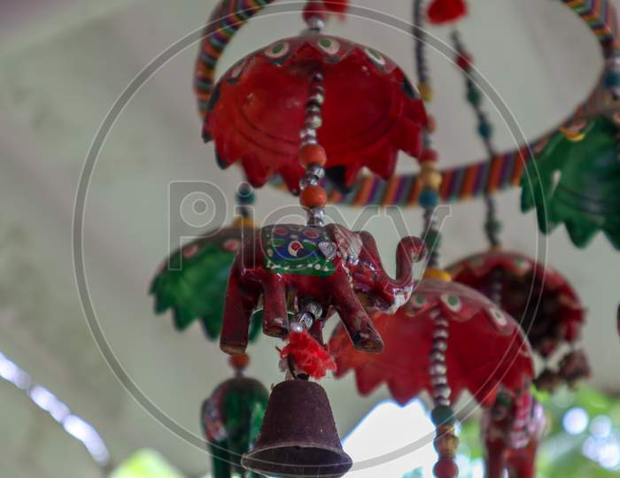 Rajasthani Handicraft Elephants Wall/Door Hanging Showpiece With Bells For Home Decor.