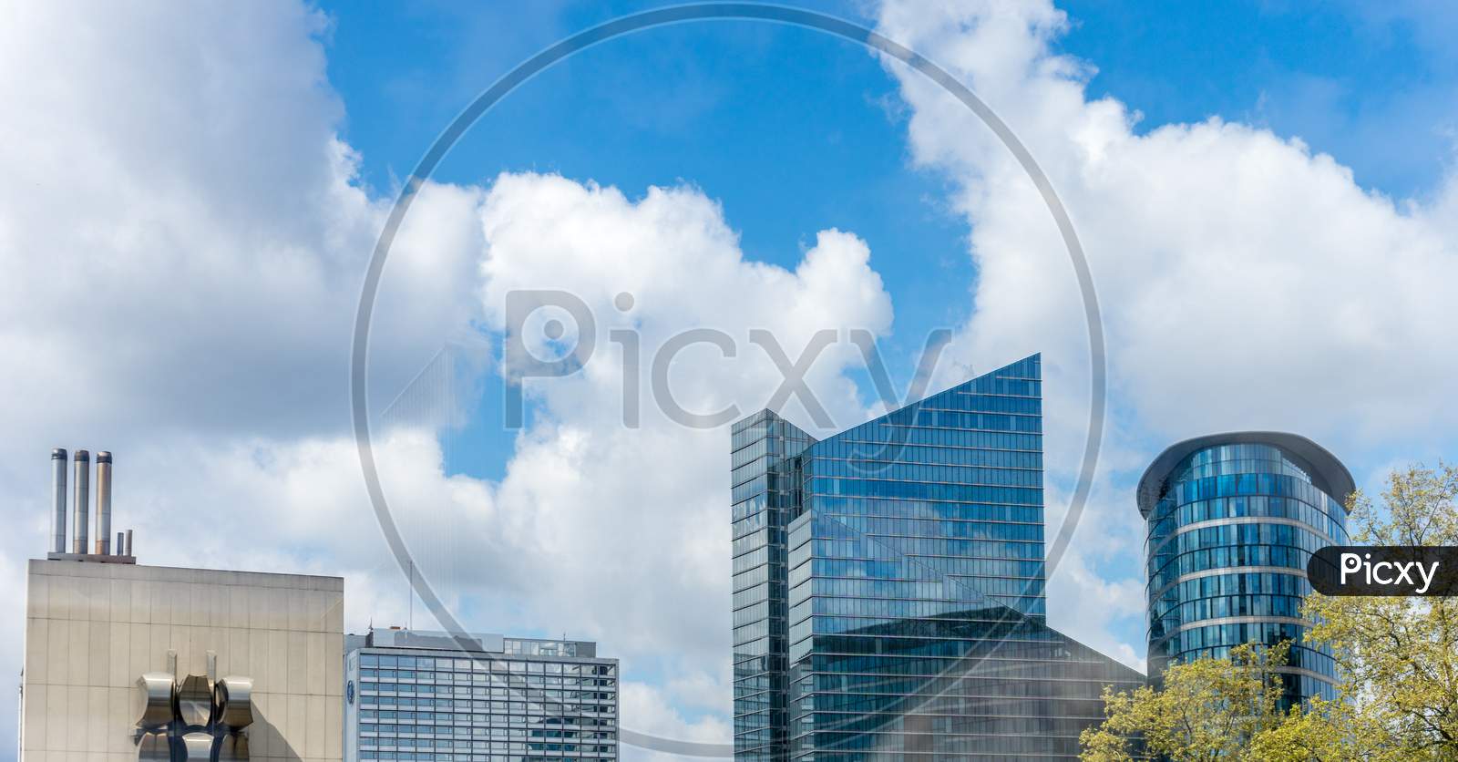 Brussels, Belgium - April 17 : The Skyline Of Brussels With Tall Buildings Relecting The Bright Light From The Sun In Brussels, Belgium On April 17, 2017