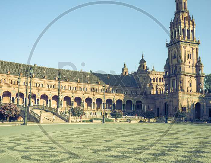 The Tower In Plaza De Espana In Seville, Spain, Europe