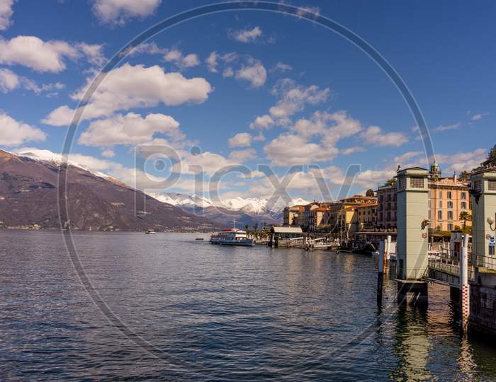Bellagio, Italy-April 1, 2018: The Quay Waterfront At Bellagio Village, Lombardy, Italy